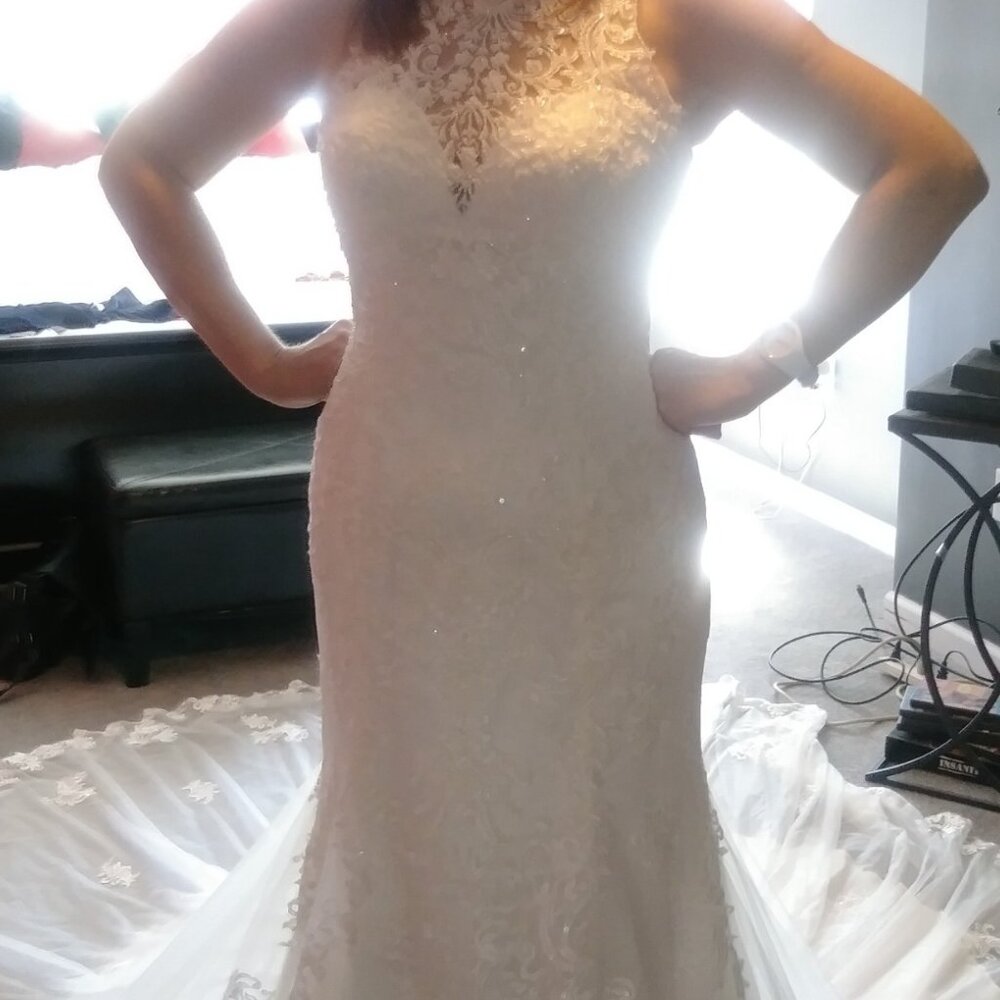 Ivory Lace Mermaid Wedding Dress Illusion Back Train Size 12